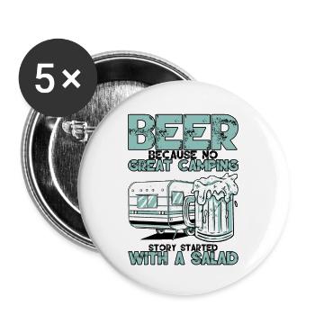No Great Camping Story Started With A Salad 3 - Buttons groß 56 mm (5er Pack) - Weiß - Vorne