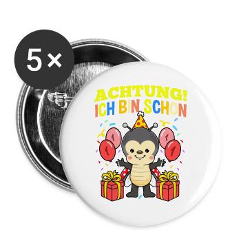 Achtung Ich Bin Schon 1 Geburtstag Marienkäfer - Buttons groß 56 mm (5er Pack) - Weiß - Vorne