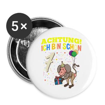 Achtung Ich Bin Schon 7 Tier Geburtstag Pavian - Buttons groß 56 mm (5er Pack) - Weiß - Vorne