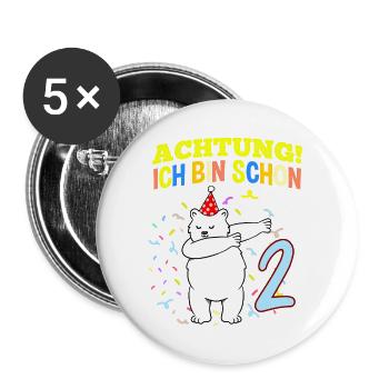 Achtung Ich Bin Schon 2 Geburtstag Eisbär - Buttons groß 56 mm (5er Pack) - Weiß - Vorne