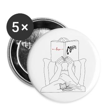 I love books, coffee and cats - Buttons large 2.2''/56 mm (5-pack) - white - Front