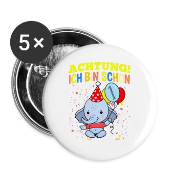 Achtung Ich Bin Schon 1 Geburtstag Elefant - Buttons groß 56 mm (5er Pack) - Weiß - Vorne