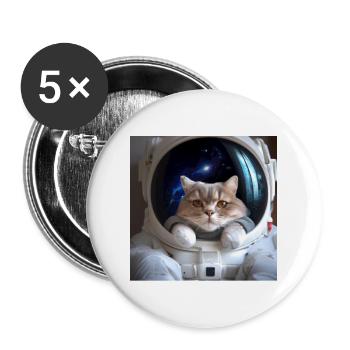 Katze im Weltraum - Buttons groß 56 mm (5er Pack) - Weiß - Vorne