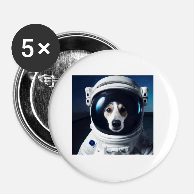 Chien dans l’espace - Lot de 5 grands badges (56 mm) - blanc