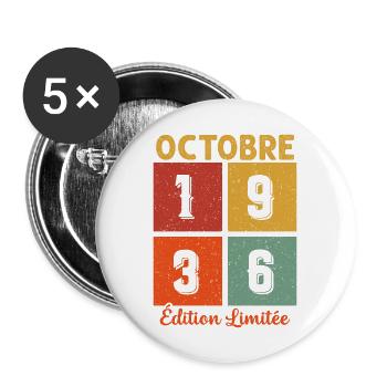 Anniversaire Vintage Idée Cadeau Octobre 1936 - Lot de 5 grands badges (56 mm) - blanc - Devant