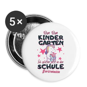 Bye Bye Kindergarten Einhorn Schulkind Einschulung - Buttons groß 56 mm (5er Pack) - Weiß - Vorne