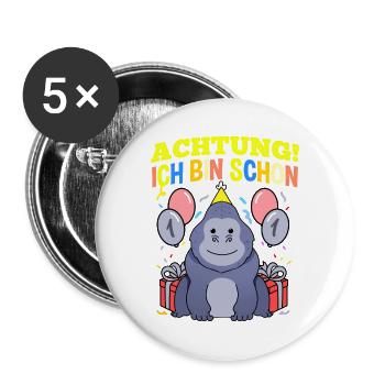 Achtung Ich Bin Schon 1 Tier Geburtstag Gorilla - Buttons groß 56 mm (5er Pack) - Weiß - Vorne