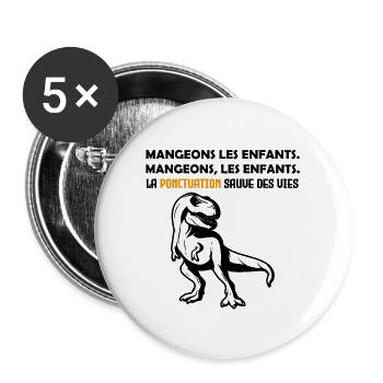 dinosaure. Mangeons, les enfants. !! - Lot de 5 grands badges (56 mm) - blanc - Devant