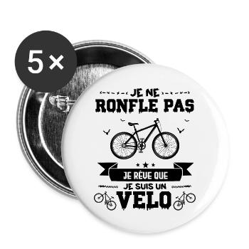 Je ne Ronfle Pas Je rêve Je suis Vélo - Lot de 5 grands badges (56 mm) - blanc - Devant