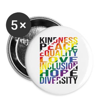 Kindness Peace Equality Love Inclusion Hope Divers - Buttons large 2.2''/56 mm (5-pack) - white - Front