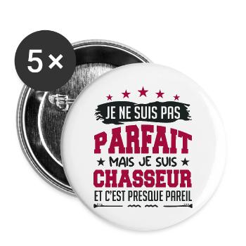 Parfait Chasseur | chasseur | chasse - Lot de 5 grands badges (56 mm) - blanc - Devant