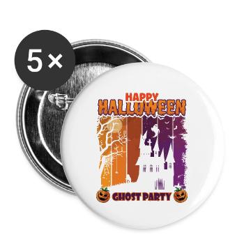 Happy Halloween Party Hexe Fledermaus Grusel Spuk - Buttons groß 56 mm (5er Pack) - Weiß - Vorne