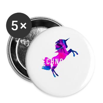 Technocorn Techno Festival Rave Raver Musik DJ EDM - Buttons groß 56 mm (5er Pack) - Weiß - Vorne