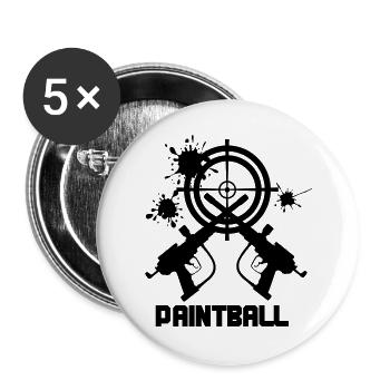 Cible de paintball avec deux pistolets - Lot de 5 grands badges (56 mm) - blanc - Devant