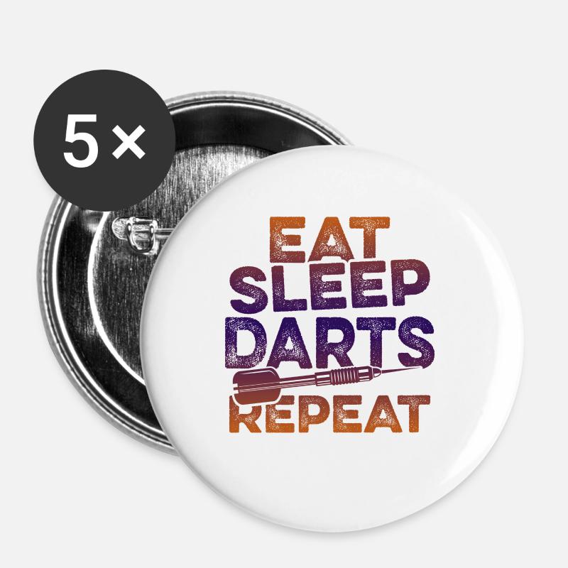 eat sleep darts repeat - Buttons groß 56 mm (5er Pack) - Weiß