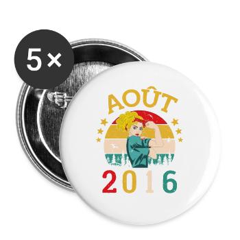 Août 2016 Anniversaire Vintage Happy Birthday - Lot de 5 grands badges (56 mm) - blanc - Devant