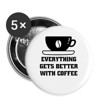 Coffee Coffee Cup Caffeine Gift Coffee Bean - Buttons large 2.2''/56 mm (5-pack) - white - Front