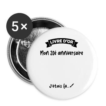 Cadeau drôle 20e Anniversaire Livre D'or - Lot de 5 grands badges (56 mm) - blanc - Devant