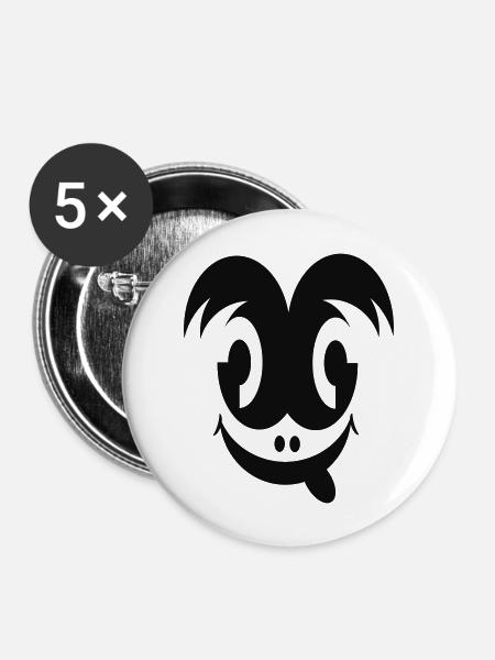 Crazy Smily - Buttons groß 56 mm (5er Pack) - Weiß