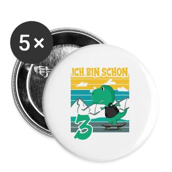 Dino Geburtstagsmotiv 3 Jahre Jungen Geschenkidee - Buttons groß 56 mm (5er Pack) - Weiß - Vorne