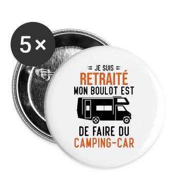 Je suis retraité je fais du camping-car - Lot de 5 grands badges (56 mm) - blanc - Devant