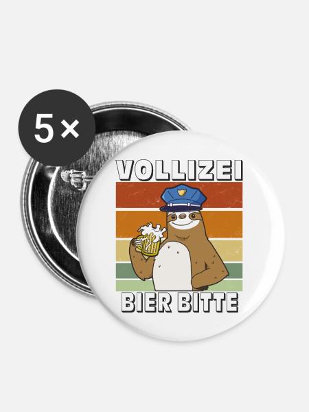 VOLLIZEI BIER BITTE - Buttons groß 56 mm (5er Pack) - Weiß
