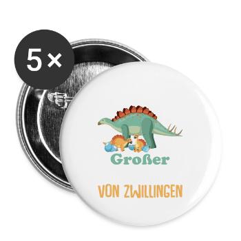 Dinosaurier Großer Bruder von Zwillingen Baby Ankü - Buttons groß 56 mm (5er Pack) - Weiß - Vorne