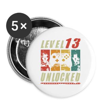 Level 13 Unlocked Gamer Turning 13th Birthday Gift - Buttons large 2.2''/56 mm (5-pack) - white - Front