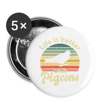 Taube Tauben - Buttons groß 56 mm (5er Pack) - Weiß - Vorne