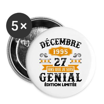 27 Ans Anniversaire Vintage Né(e) en Décembre 1995 - Lot de 5 grands badges (56 mm) - blanc - Devant