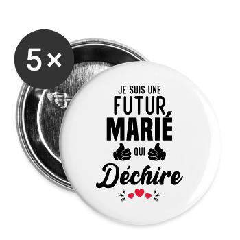 Cadeau Je suis un futur marié qui déchire - Lot de 5 grands badges (56 mm) - blanc - Devant