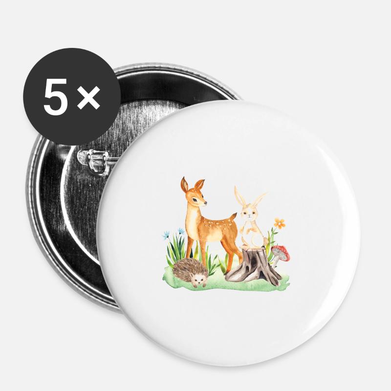 Animal deer rabbit hedgehog Elyana - Buttons large 2.2''/56 mm (5-pack) - white