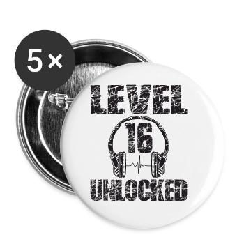 Level 16 Unlocked Geburtstagsgeschenk 16 Jahre - Buttons groß 56 mm (5er Pack) - Weiß - Vorne