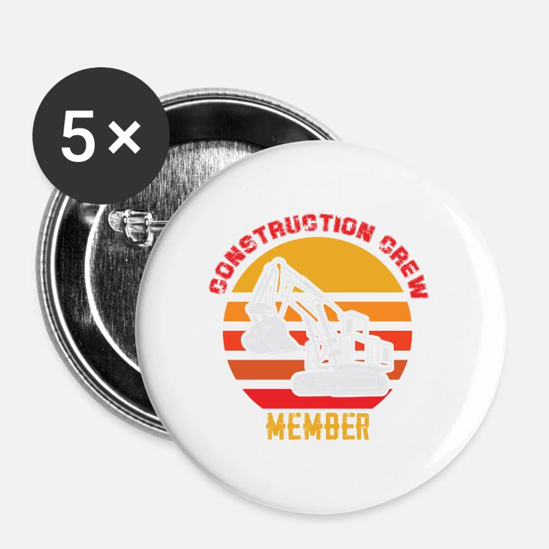Bauarbeiter Bagger construction crew - Buttons groß 56 mm (5er Pack) - Weiß