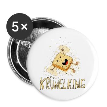 "Krümelking" lustiger Spruch mit Toast - Buttons groß 56 mm (5er Pack) - Weiß - Vorne