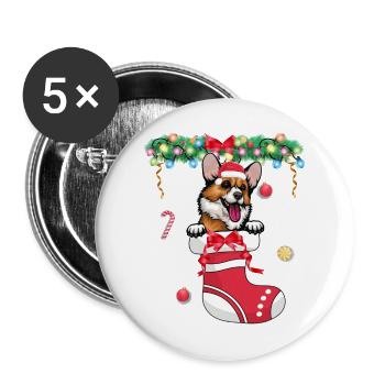 Noël - Mignon Cardigan Welsh Corgi Dog à Noël - Lot de 5 grands badges (56 mm) - blanc - Devant
