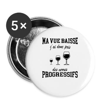 Vue qui baisse vin vieillesse cadeau humour - Lot de 5 grands badges (56 mm) - blanc - Devant
