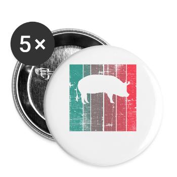 Pig Animal Retro Pet Farm Gift idea - Buttons large 2.2''/56 mm (5-pack) - white - Front