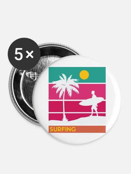 Surfing Surfboard Surfer Geschenksidee - Buttons groß 56 mm (5er Pack) - Weiß
