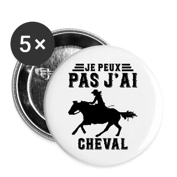 Je Peux Pas J'ai Cheval Équitation Cavalier Poney - Lot de 5 grands badges (56 mm) - blanc - Devant
