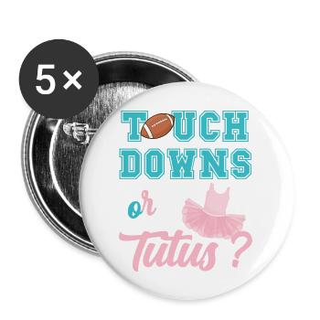 Touch downs or tutus gender reveal baby shower - Lot de 5 grands badges (56 mm) - blanc - Devant