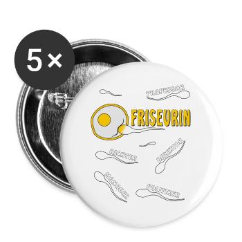 FRISEURIN - Buttons groß 56 mm (5er Pack) - Weiß - Vorne