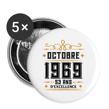 Octobre 1969 53 Ans d'excellence - Lot de 5 grands badges (56 mm) - blanc - Devant