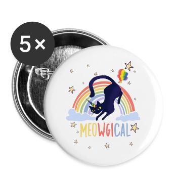 Meowgical Cat Saying for Cats Fans Rainbow - Buttons large 2.2''/56 mm (5-pack) - white - Front