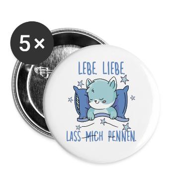Süßes Morgenmuffel Katzen Motiv Lazy Katze - Buttons groß 56 mm (5er Pack) - Weiß - Vorne