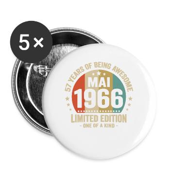 Mai 1966 57 Ans Anniversaire Vintage Idée Cadeau - Lot de 5 grands badges (56 mm) - blanc - Devant