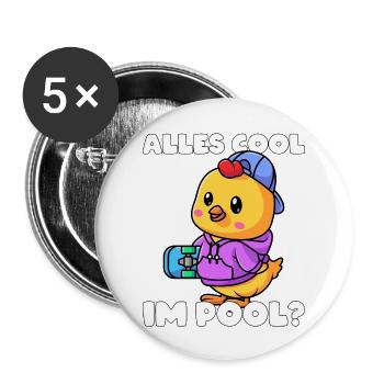 Skater Skateboard Huhn Kind Geschenk - Buttons groß 56 mm (5er Pack) - Weiß - Vorne