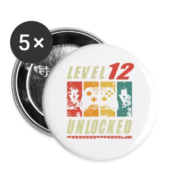 Level 12 Unlocked Gamer Turning 12th Birthday Gift - Buttons large 2.2''/56 mm (5-pack) - white - Front