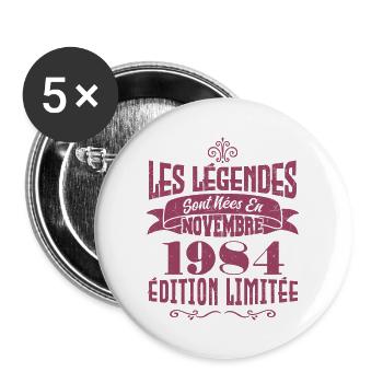 Les légendes sont nées en novembre 1984 - Lot de 5 grands badges (56 mm) - blanc - Devant