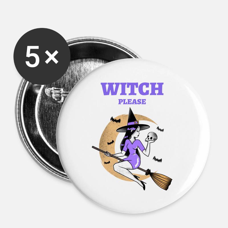 WITCH PLEASE Design for *Halloween* - Buttons large 2.2''/56 mm (5-pack) - white